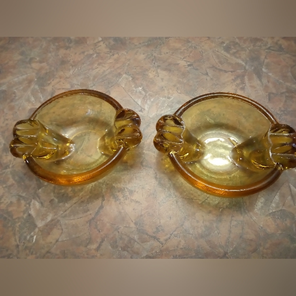 Two Vintage Yellow Glass, Ashtrays. Only Used For Display.